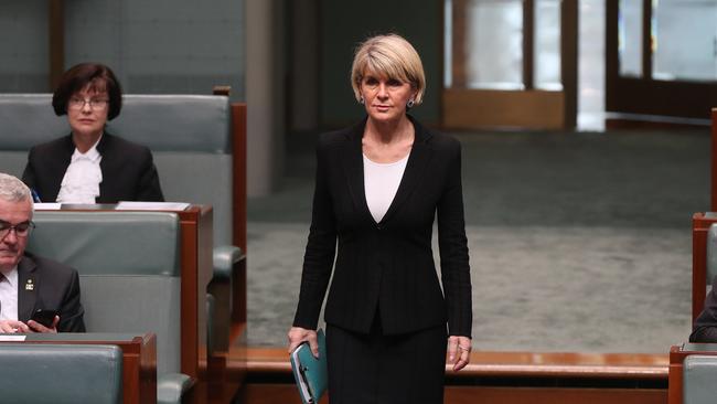 Julie Bishop appears in the House of Representatives Chamber before Thursday’s adjournment. Picture: Kym Smith