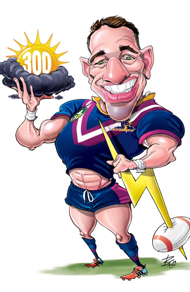 Billy Slater plays his 300th NRL game in round two. Art: Boo Bailey