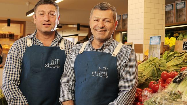 Brothers Nektarios and Nick Nikitaras at their West Hobart Hill Street Grocer store.Picture: MATHEW FARRELL