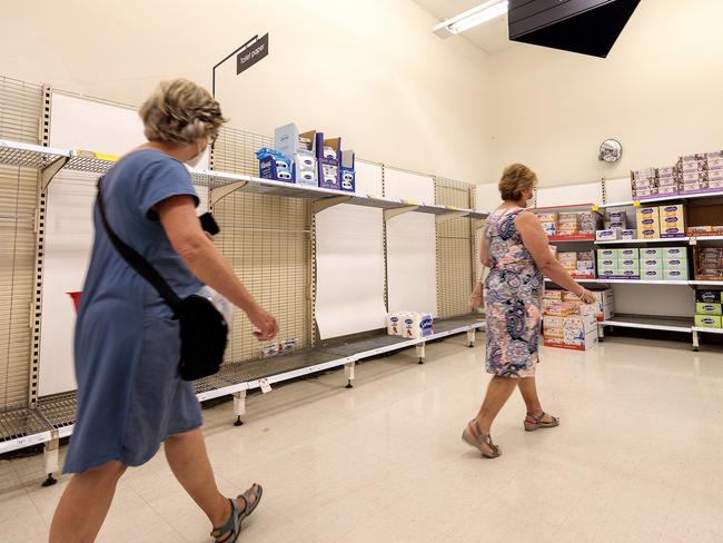 A Coles supermarket in South Melbourne with empty shelves as Covid continues to affect retail supplies. Picture: David Geraghty