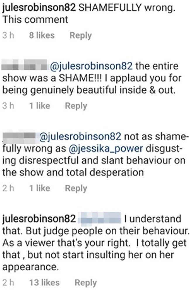 Jules Robinson and her co-stars jumped to Jessika's defence. Picture: Instagram