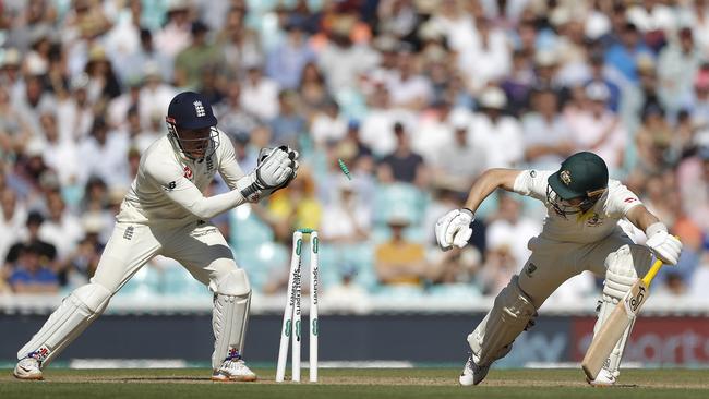 Jonny Bairstow catches Marnus Labuschagne out of his ground. Picture: Getty Images