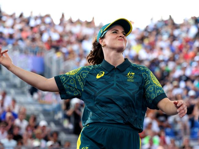 PARIS, FRANCE - AUGUST 09: B-Girl Raygun of Team Australia  reacts during the B-Girls Round Robin - Group B on day fourteen of the Olympic Games Paris 2024 at Place de la Concorde on August 09, 2024 in Paris, France. (Photo by Elsa/Getty Images)