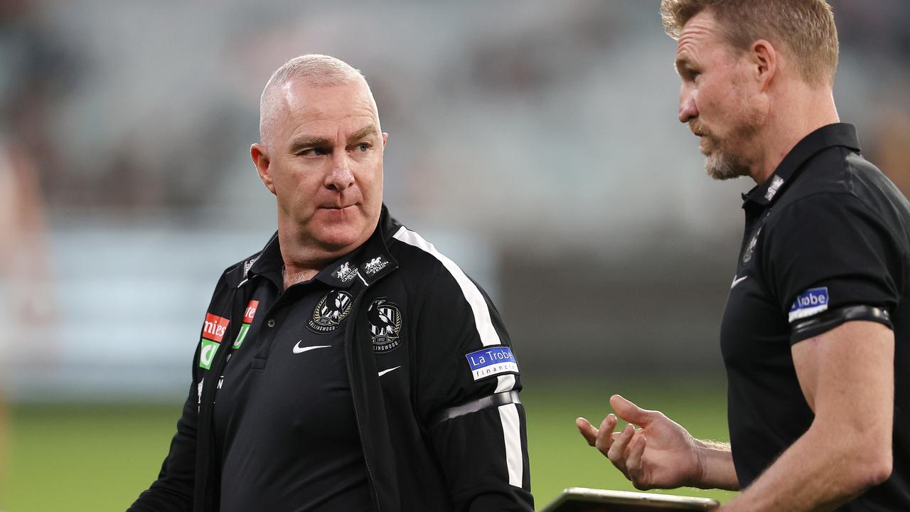 Collingwood football boss Graham Wright with Nathan Buckley earlier in the 2021 season. Picture: Michael Klein