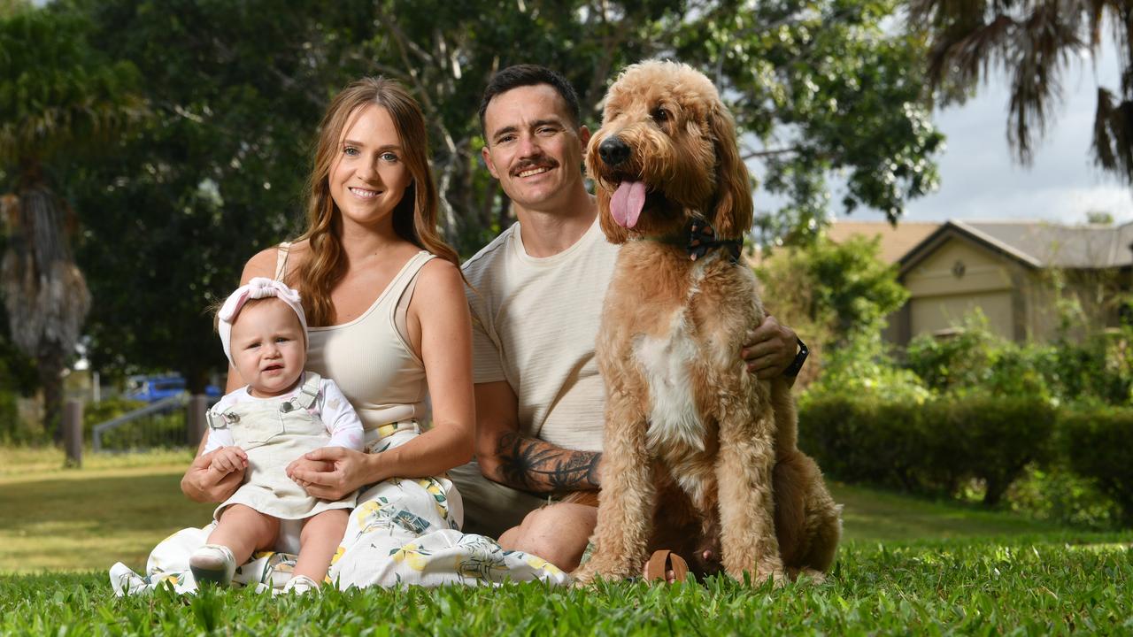Brogan Howson and Daniel Cullen with Leni, 9 months, and George. Picture: Evan Morgan