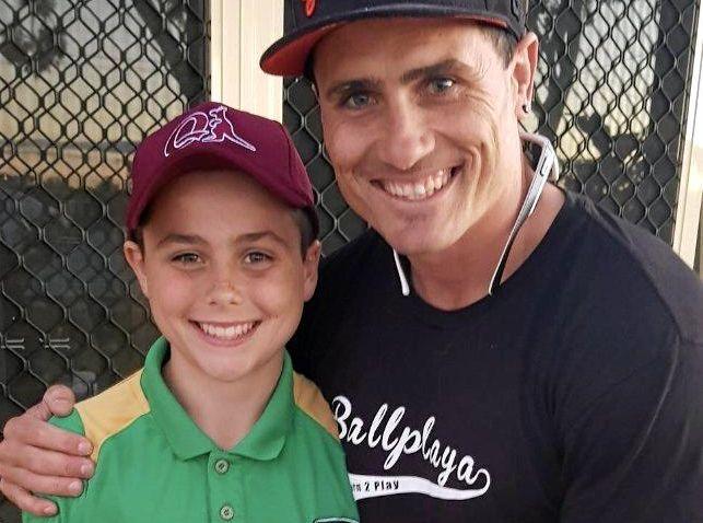 PROUD DAD: Rockhampton's PJ Marsh congratulates his son Braelan after his selection in the Queensland under-12 schoolboys rugby league team. PJ made the same team in 1991. Picture: CONTRIBUTED