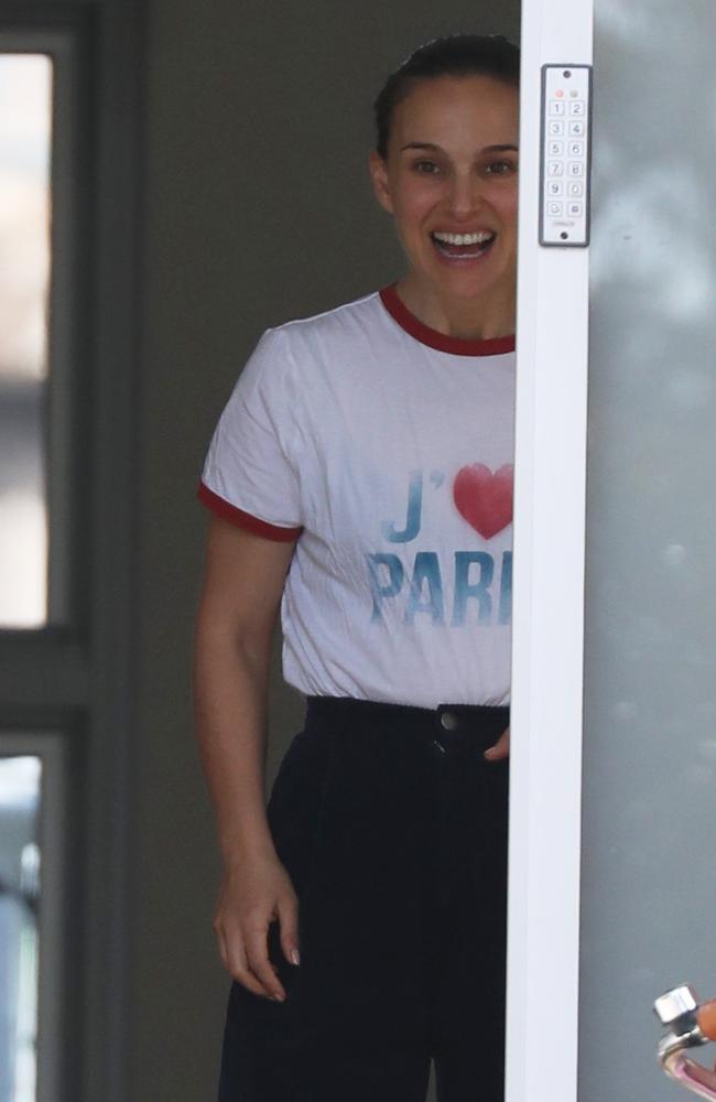 Natalie Portman at her front door in Sydney before production was to begin. Picture John Grainger