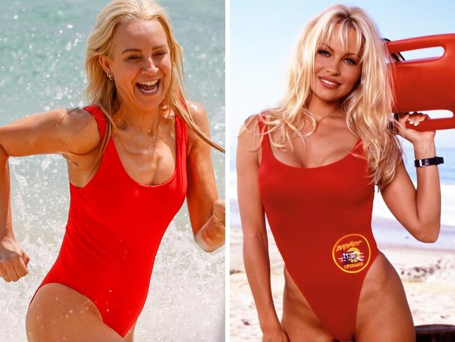 Carrie Bickmore doing her best Baywatch impression.