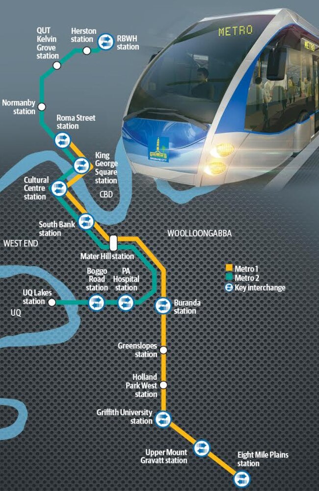 The map showing the two routes for the new Metro, which would use 21km of existing busway.