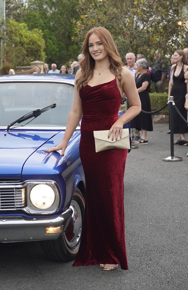 Students arriving in style for the 2024 Glasshouse Christian College formal at Flaxton Gardens.