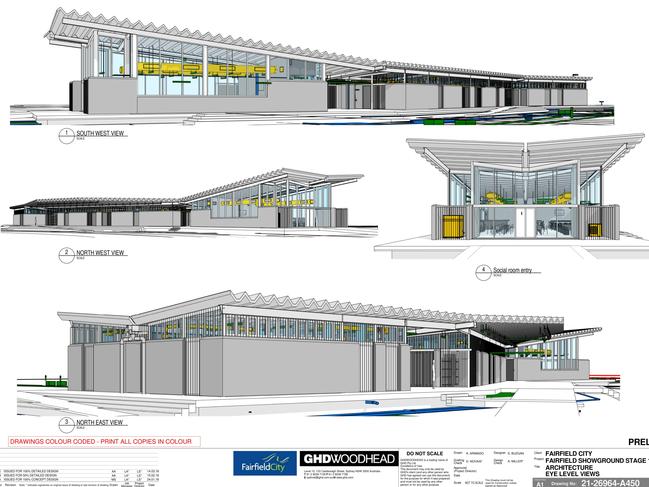 Architectural drawing of the proposed amenities building at the redeveloped Fairfield Showground.