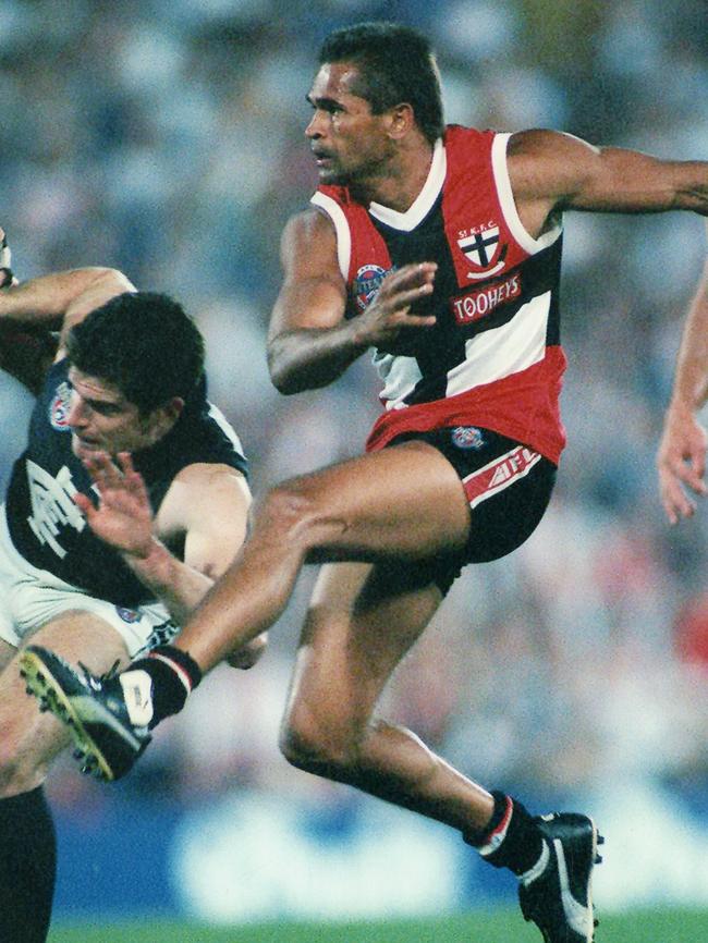 Former Saint Nicky Winmar is among those who have revealed they are showing signs of structural and functional damage to his brain. Picture: Wayne Ludbey