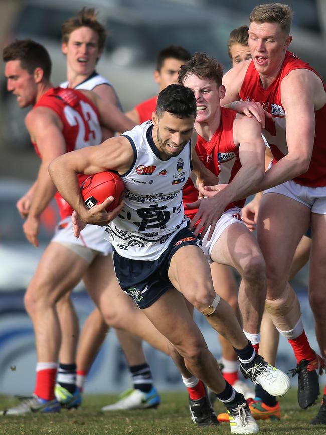 South Adelaide's Matthew Rankine celebrated his 100th league game with a win. Picture: Dean Martin/AAP