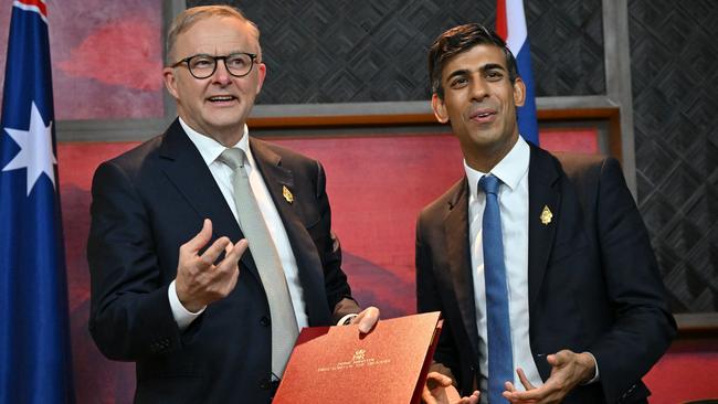 Prime Minister Anthony Albanese and British Prime Minister Rishi Sunak. Picture: Leon Neal/Getty Images