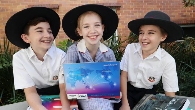 Year 7 students Mason Storey, Gabrielle Ferguson, and Sam Taylor at Cannon Hill Anglican College. Pic: Tara Croser.