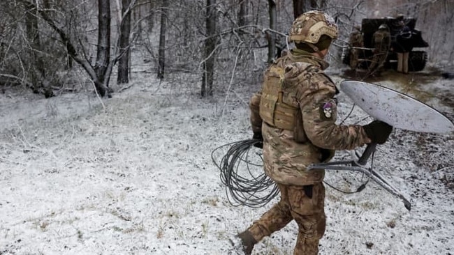 A Starlink unit on the front lines in Ukraine in 2023. Picture: Reuters/WSJ