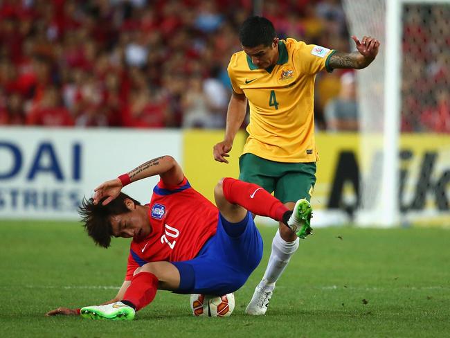 Tim Cahill was unable to find a way past the South Korean defence tonight.