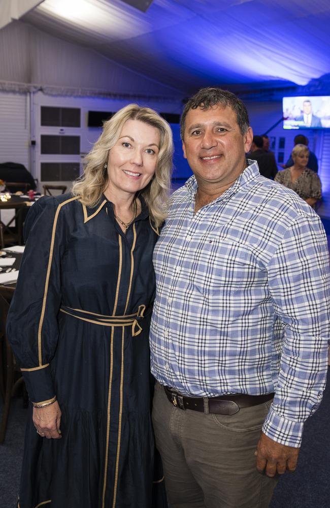 Teena and Peter Betros supporting Highfields at the TRL awards night at Clifford Park Racecourse, Friday, September 8, 2023. Picture: Kevin Farmer