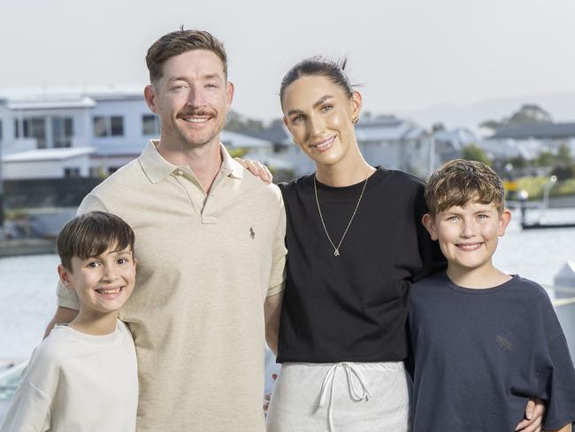 Trent Allen and Tayla Bayne with Alfie and Ollie at their Newport home, Thursday, October 17, 2024 - Picture: Richard Walker