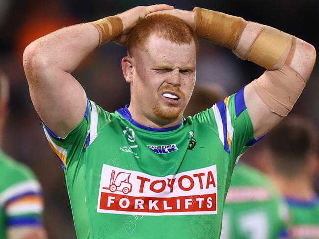 CANBERRA, AUSTRALIA - AUGUST 26: Corey Horsburgh of the Raiders during the round 26 NRL match between Canberra Raiders and Brisbane Broncos at GIO Stadium on August 26, 2023 in Canberra, Australia. (Photo by Mark Nolan/Getty Images)