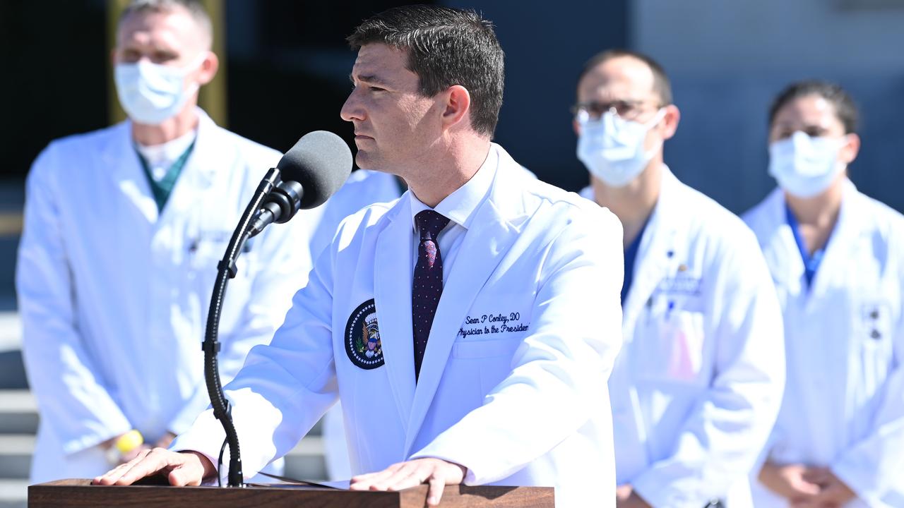 The team of doctors addressing the media. Picture: Brendan Smialowski/AFP