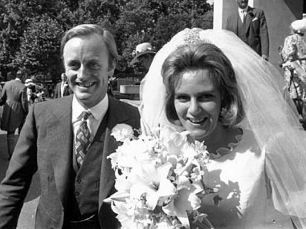 Captain Andrew Parker Bowles with Camilla Shand on their wedding day in 1973.