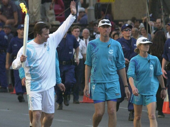 Torchbearer cricketer Steve Waugh during the Olympic Torch Relay (Day 99) at Town Hall in 2000.