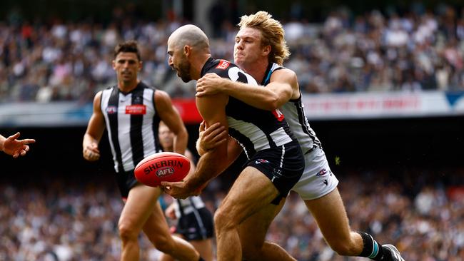 Jason Horne-Francis has given away the second-most free kicks in the competition. Picture: Michael Willson/AFL Photos via Getty Images