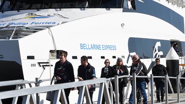 Port Phillip Ferries has been running special footy services from Geelong to Melbourne.   Picture: Lawrence Pinder