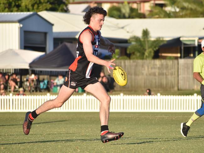 Tyler Duck in the North Mackay Saints v Mackay Magpies Premier AFL grand final at Magpies Sporting Club, Mackay, September 11, 2021. Picture: Matthew Forrest