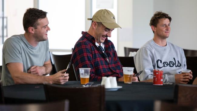 Brad Crouch, Taylor Walker and Matt Crouch at the Adelaide Crows players' end of season gathering on Monday. Picture: Adelaide Football Club.