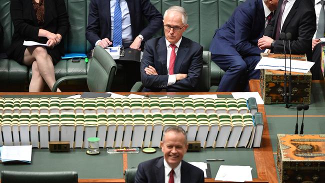 Prime Minister Malcolm Turnbull and Leader of the Opposition Bill Shorten during Question Time in the House of Representatives at Parliament House in Canberra in 2018.