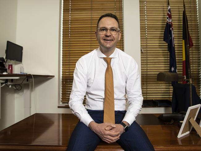 Liberal Senator Andrew Bragg in his office at Parliament House. He blasted Zali Steggall for being a “hypocrite’. Picture: NCA NewsWire / Gary Ramage