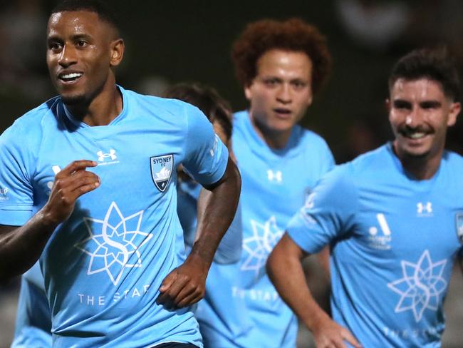 SYDNEY, AUSTRALIA - MARCH 19: Luciano Narsingh of Sydney FC celebrates a goal during the A-League match between Sydney FC and Western United at Netstrata Jubilee Stadium, on March 19, 2022, in Sydney, Australia. (Photo by Jeremy Ng/Getty Images)