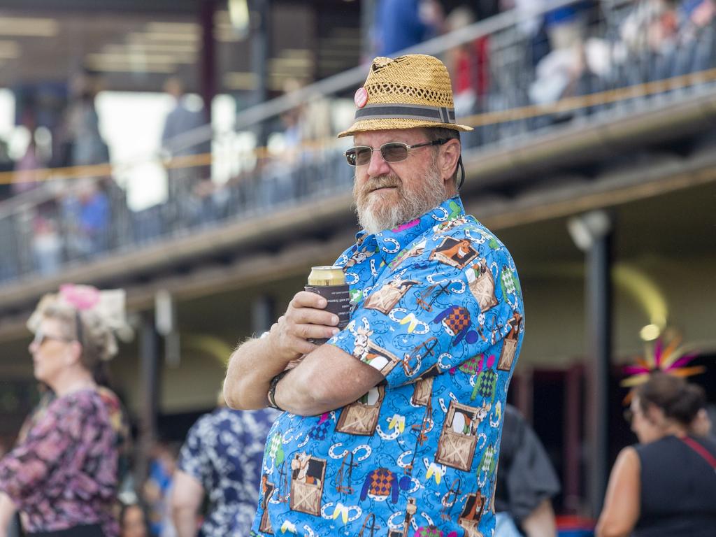 Local Wally Riedel having a quiet moment with a bruski in his hand at the Ladies Day 2022 races. Picture: Floss Adams.