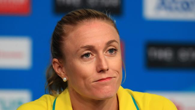 Australian athletics star Sally Pearson announcing her withdrawal. Pic Adam Head