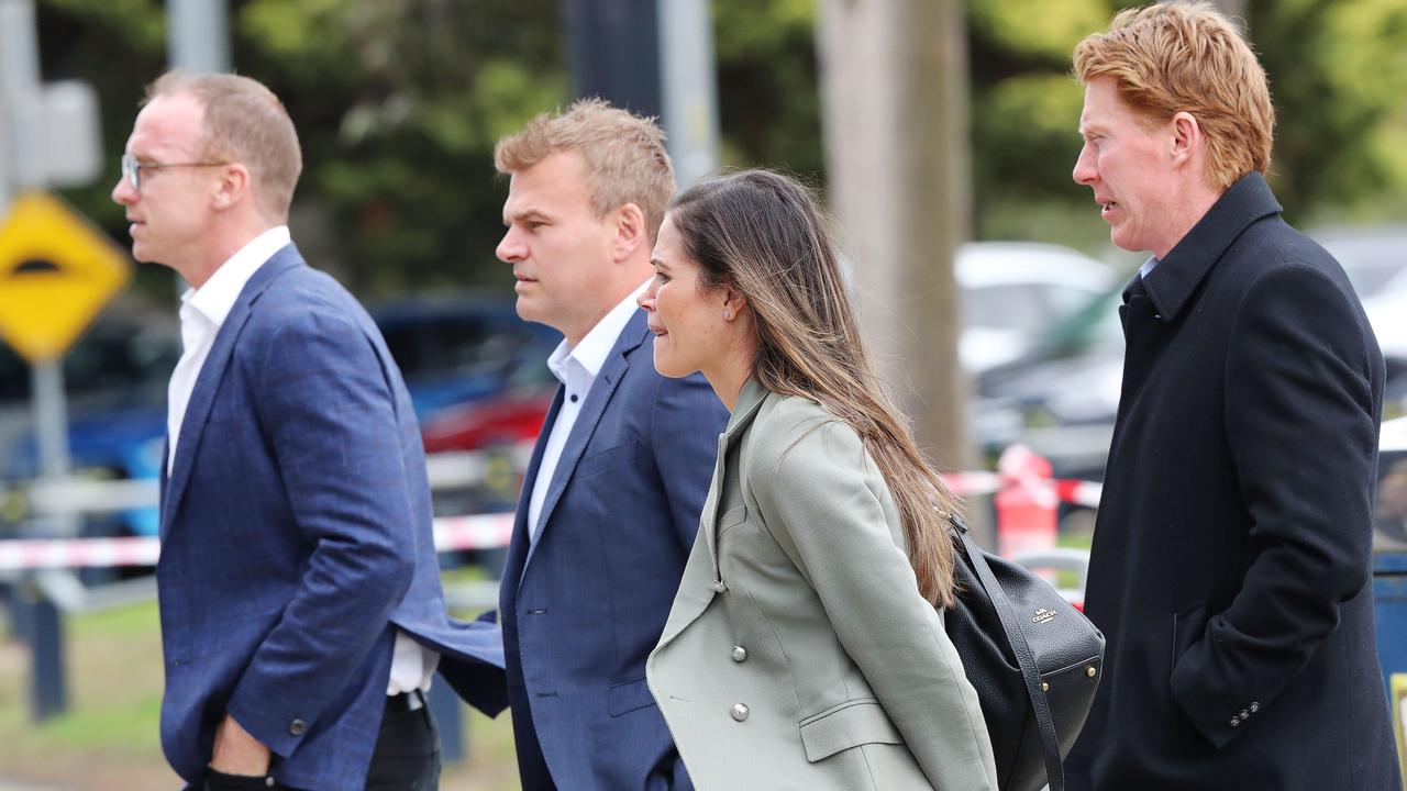 Cameron Ling (right) arrives at GMHBA Stadium on Friday. Picture: Alan Barber.