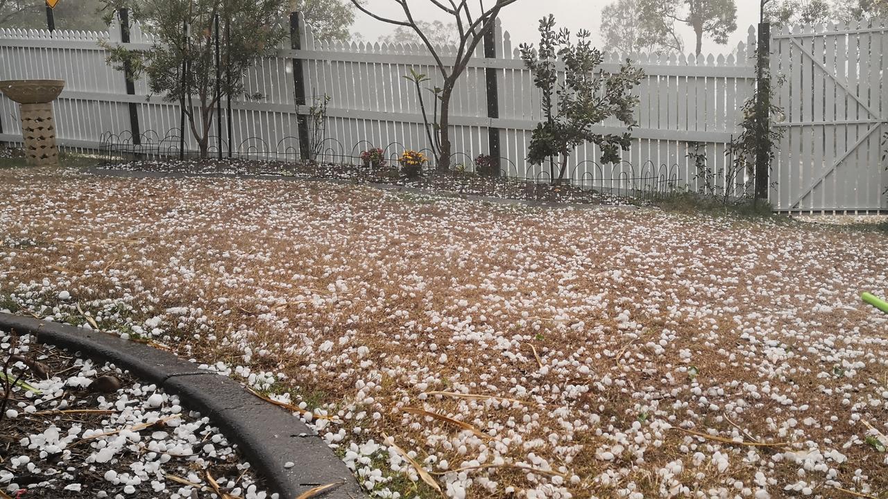 Hail turned this Helensvale backyard into a winter wonderland.