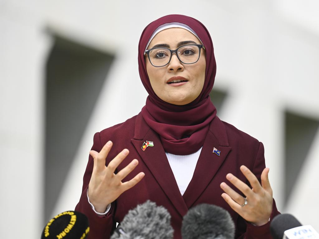 Fatima Payman holds a press conference at Parliament House in Canberra. Picture: Martin Ollman