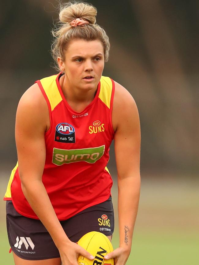 The word “dominate” can be seen tattooed on the arm of Jordann Hickey. Picture: GETTY IMAGES/AFL PHOTOS