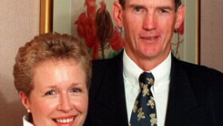 Queensland Father of the Year - Pic Bruce/Long -  Sept 04 1998 -  Wayne Bennett and wife Trish after the announcement.  Qld  sport rugby league broncos coach nrl headshot families awards award