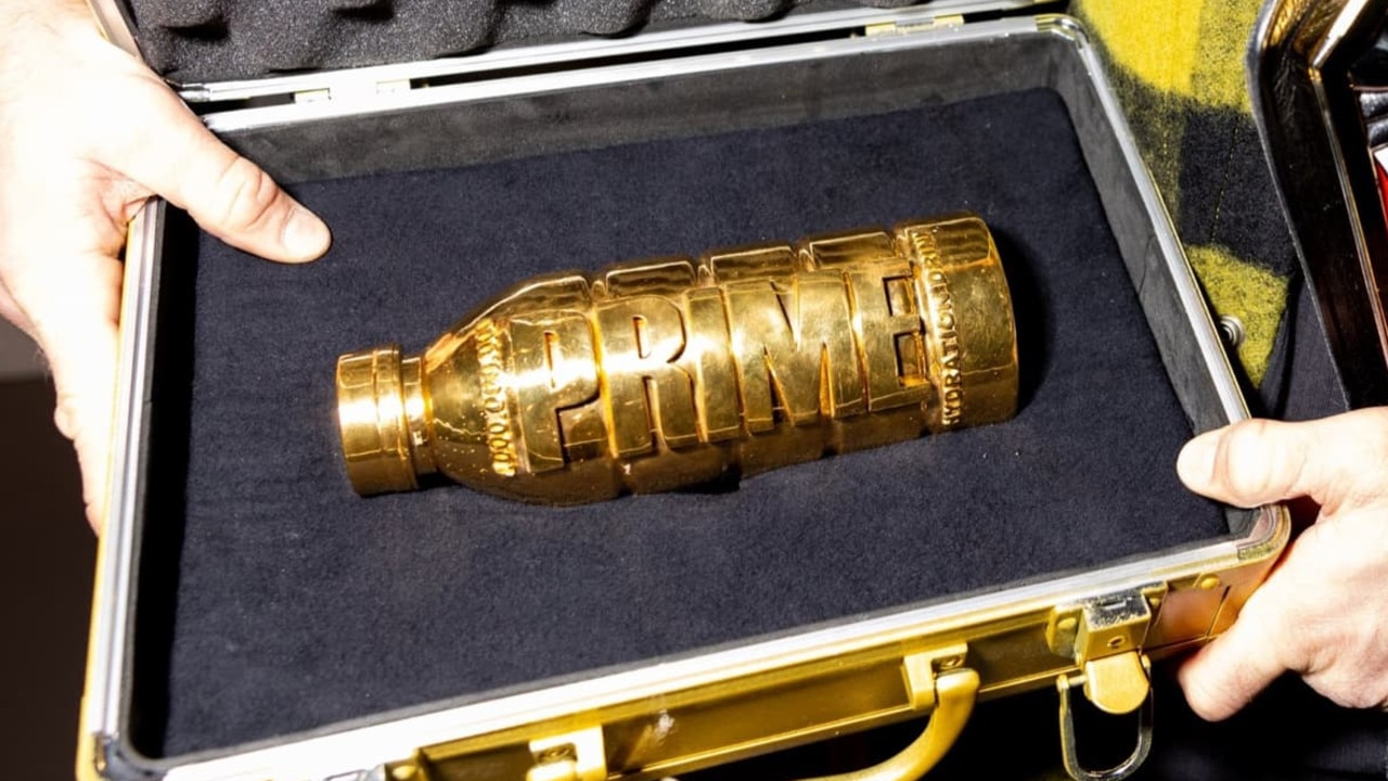Two gold Prime bottles, valued at $760,000 each, were made to mark one billion bottles of the drink sold. Picture: X