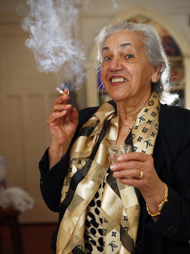 Giota Hrissis took up smoking this year, at age 80. Picture: Sam Ruttyn