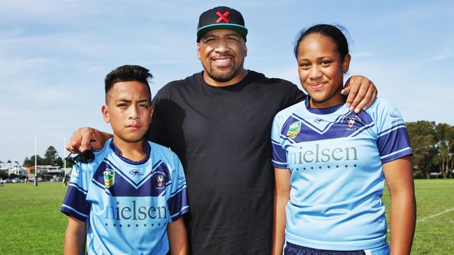 John Hopoate, with his kids Lehi 11, and Pani, 12. Photo: Braden Fastier