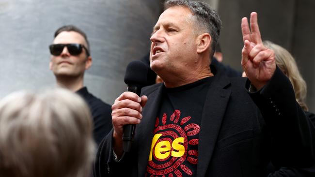 Australian Education Union president Andrew Gohl speaks to striking teachers. Picture: NCA NewsWire/ Kelly Barnes