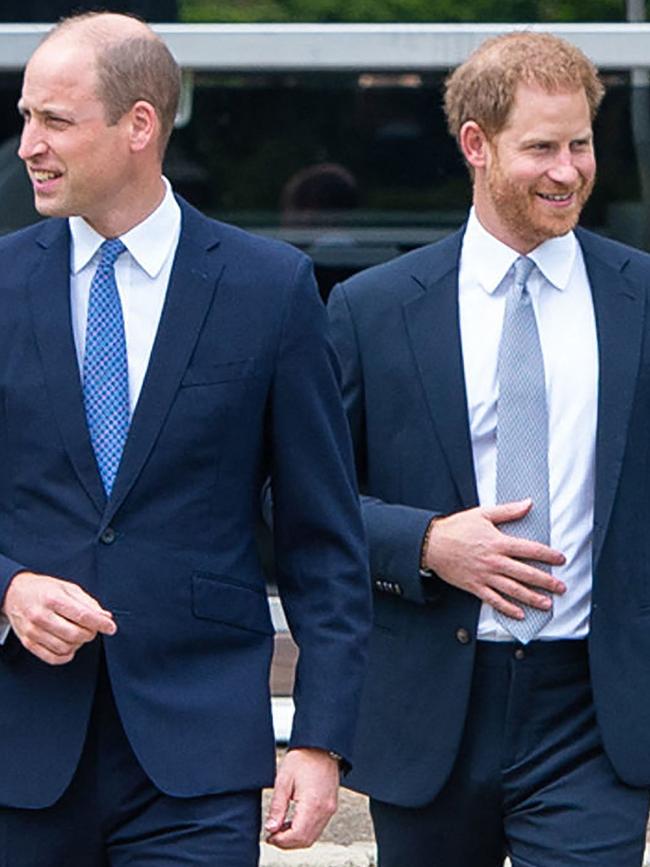 Prince William, Duke of Cambridge and Prince Harry, Duke of Sussex arrive for the unveiling of a statue of their mother, Princess Diana at The Sunken Garden in Kensington Palace, London on July 1, 2021. Picture: Dominic Lipinski / POOL / AFP