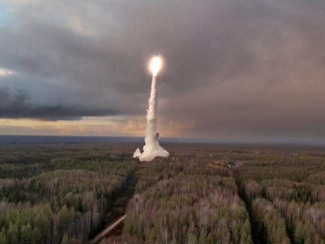 Yars intercontinental ballistic missile is test-fired from the Plesetsk launchpad in northwestern Russia. Picture: Russian Defense Ministry Press Service via AP