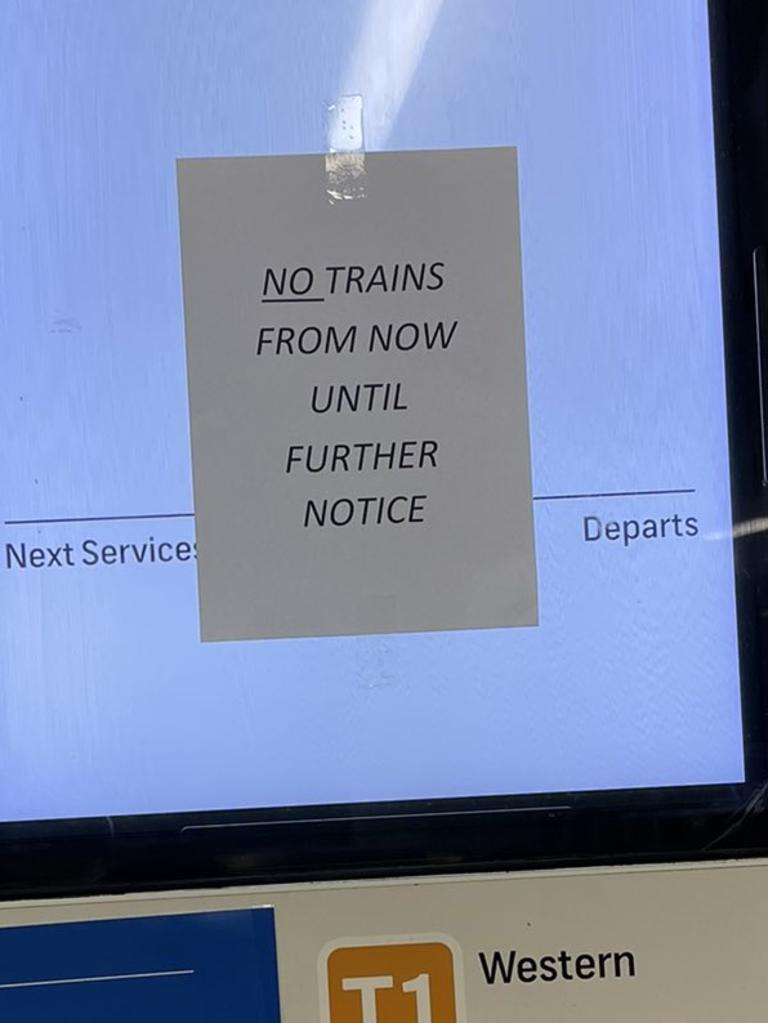 Trains have been cancelled ‘until further notice’. Picture: Tara Choyce/Twitter