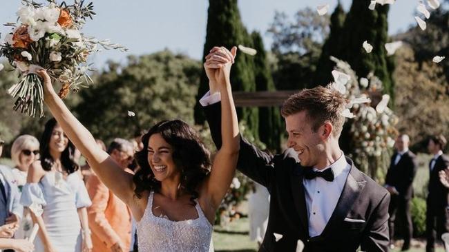 Jess Farchione and Angus Harper on their wedding day. Credit: Instagram