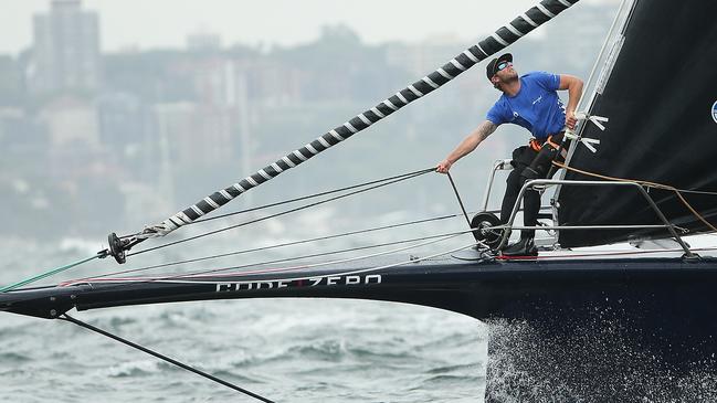 Bowman Scott Beavis during Black Jack’s last race before the Sydney to Hobart start. Pic: Brett Costello